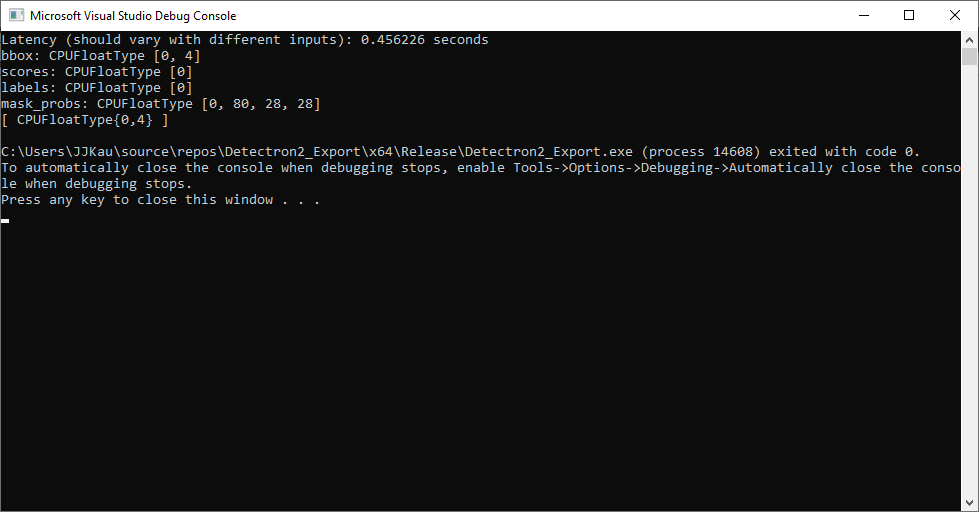 Error: No Output when exporting model to c++ using CPU Device · Issue ...