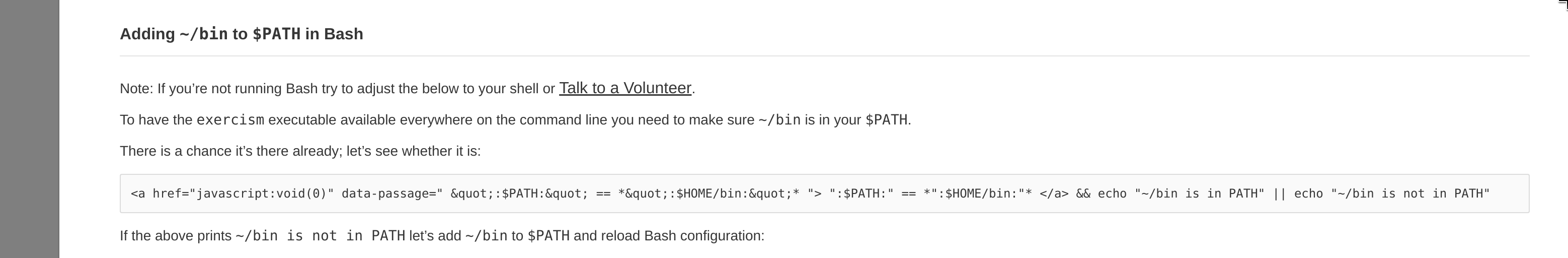 Code Snippet Not Printed Correctly In Bin Path Instructions Issue 4013 Exercism Exercism Github