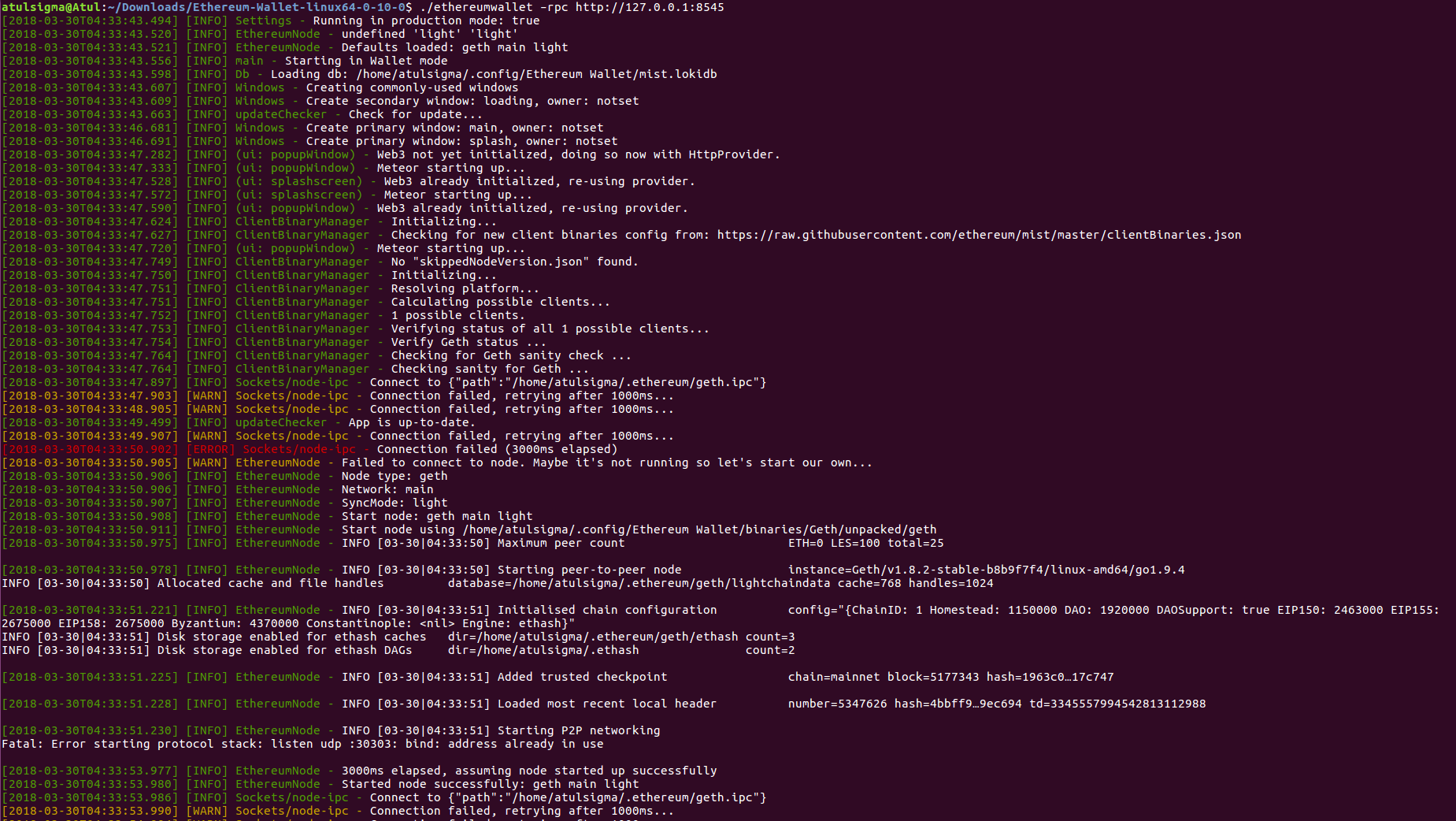 Getting error while connecting ethereumwallet to already running geth ...