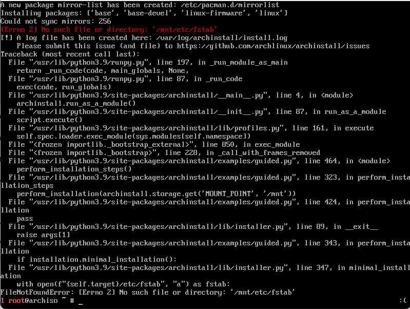 archinstall couldn't find file file guided does not exist · Issue