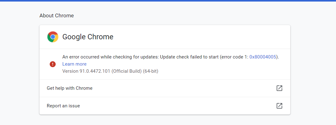chrome About Chrome An error occurred while checking for updates ...