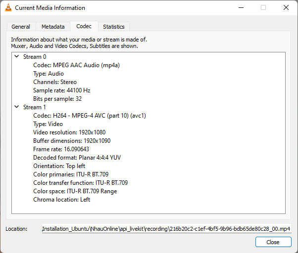 Recorded video has codec format that is not recognized by media player