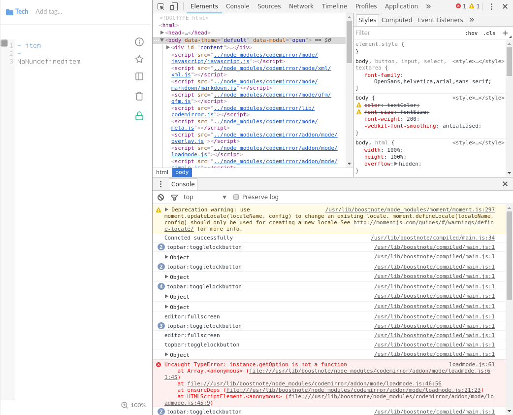 List insertion is broken on ArchLinux · Issue 1181 · BoostIO/BoostNote