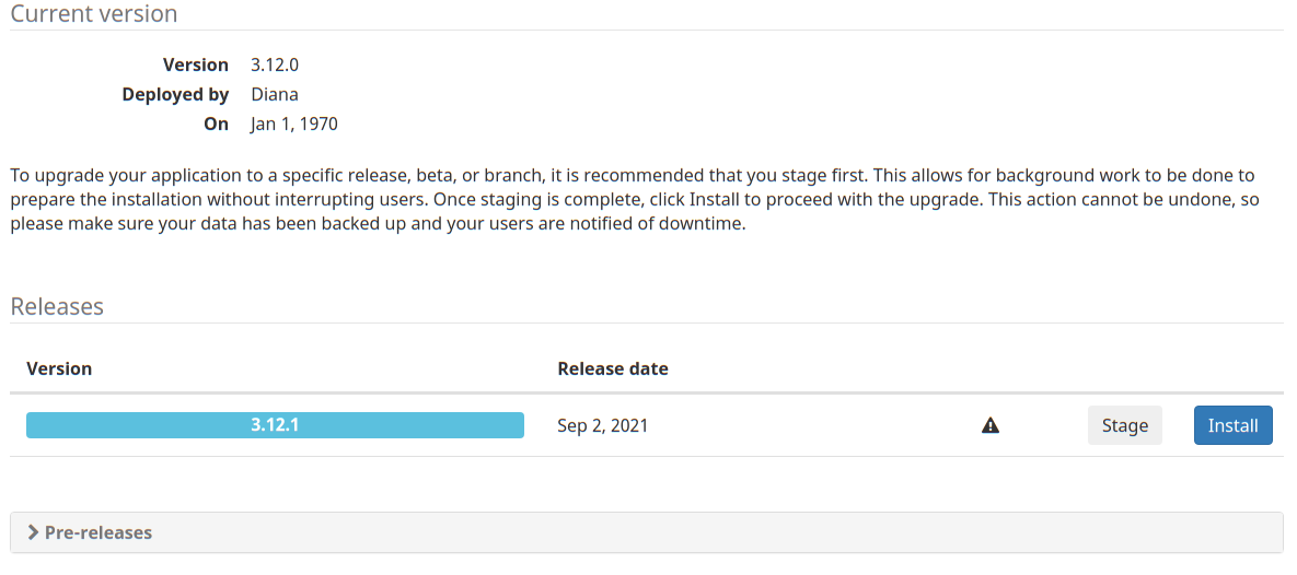 Admin Upgrade Releases section empty when there are no betas · Issue ...