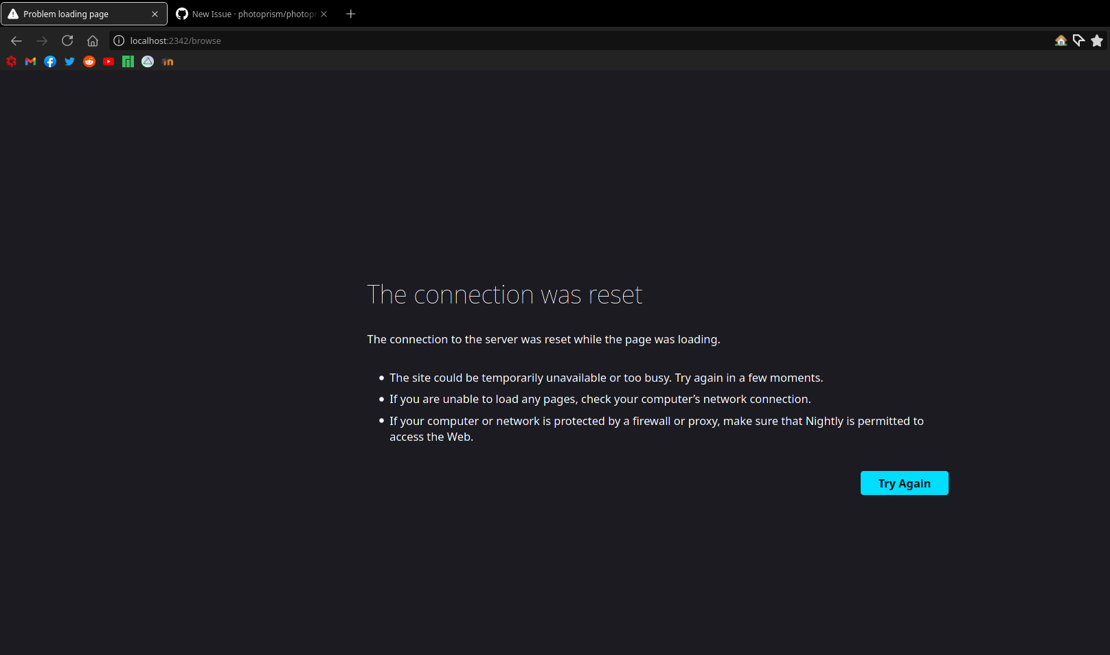 Getting "connection was reset" while trying to open PhotoPrism · Issue