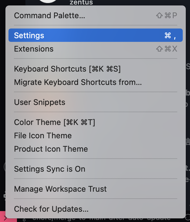 Selecting settings