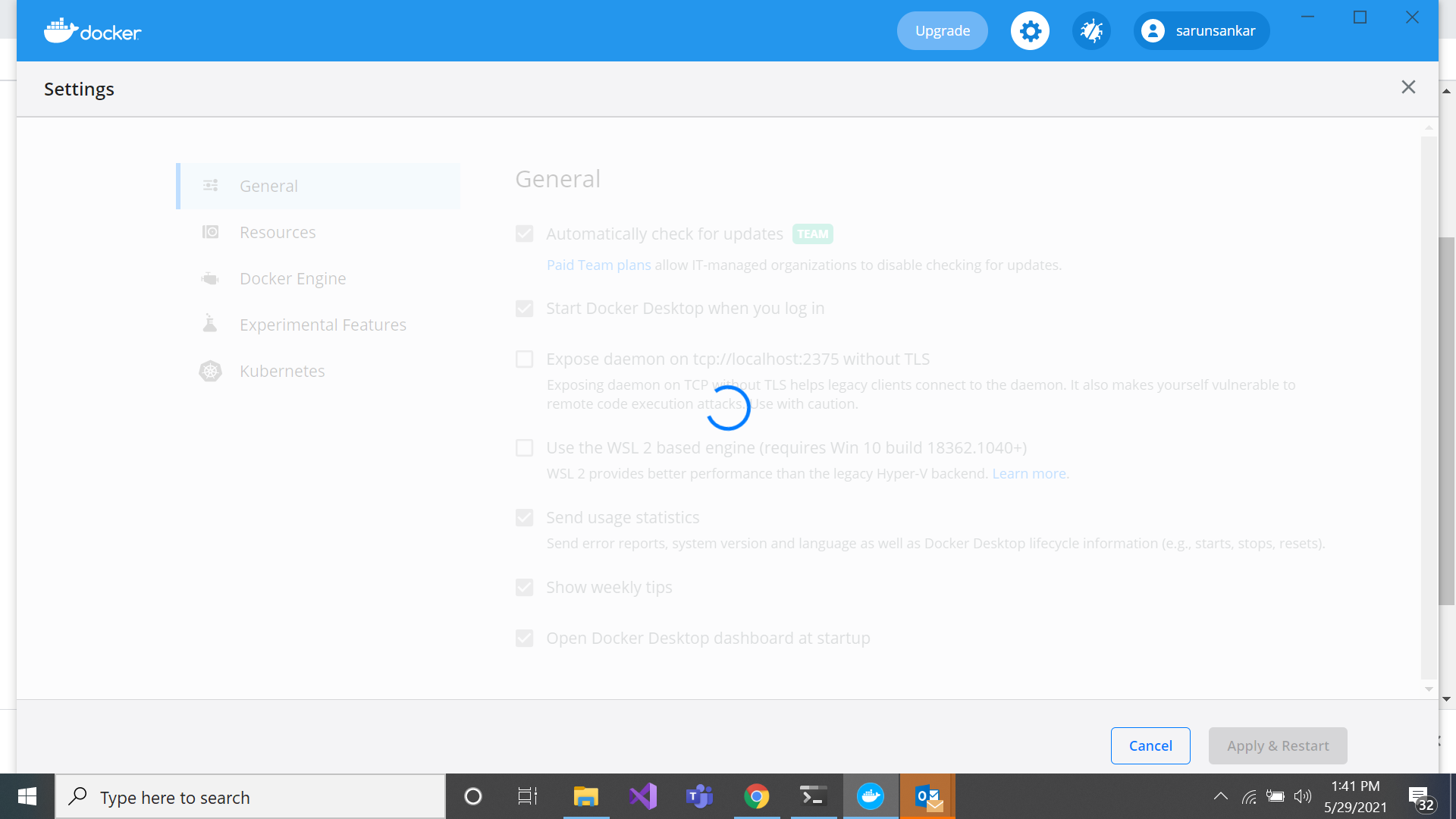 Settings Page is Loading Forever · Issue #11332 · docker/for-win · GitHub