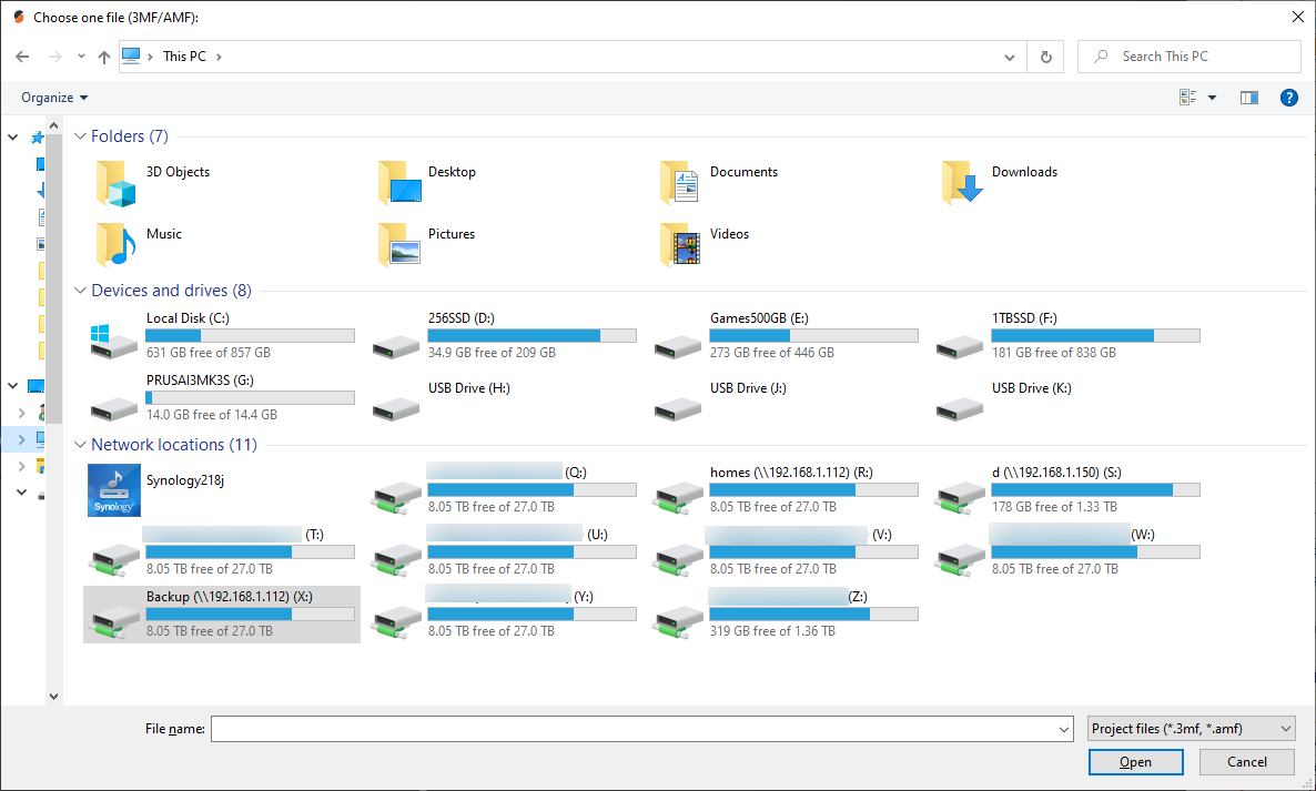 Prusa 2.30-RC2 wont open mapped network drives (cant see them in file ...
