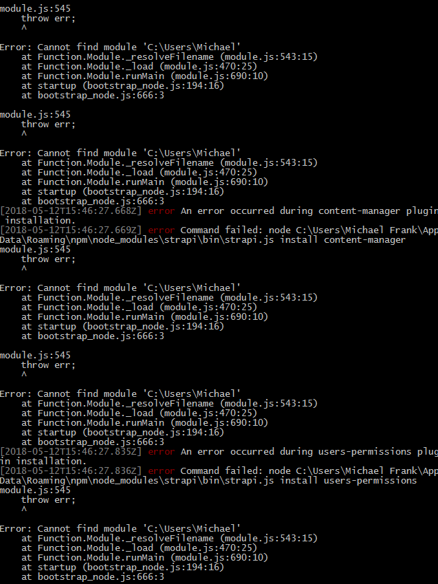 Errors install plugin / create project when app folder path contains a ...