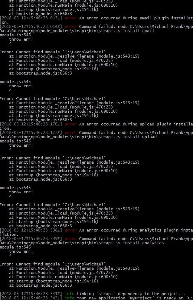 Errors install plugin / create project when app folder path contains a ...