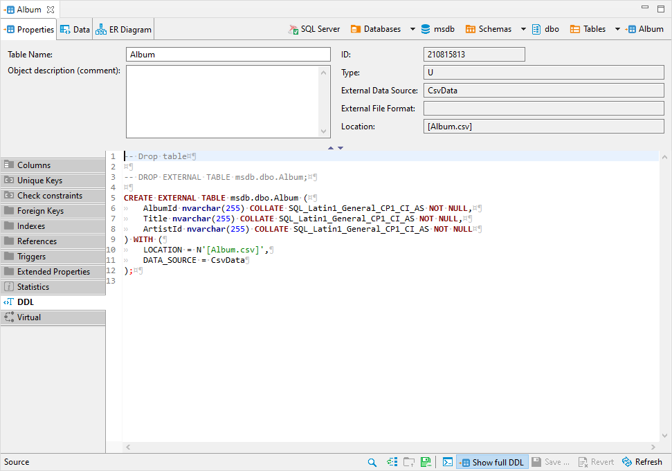 #12864 Show external table information in DDL by ShadelessFox · Pull ...