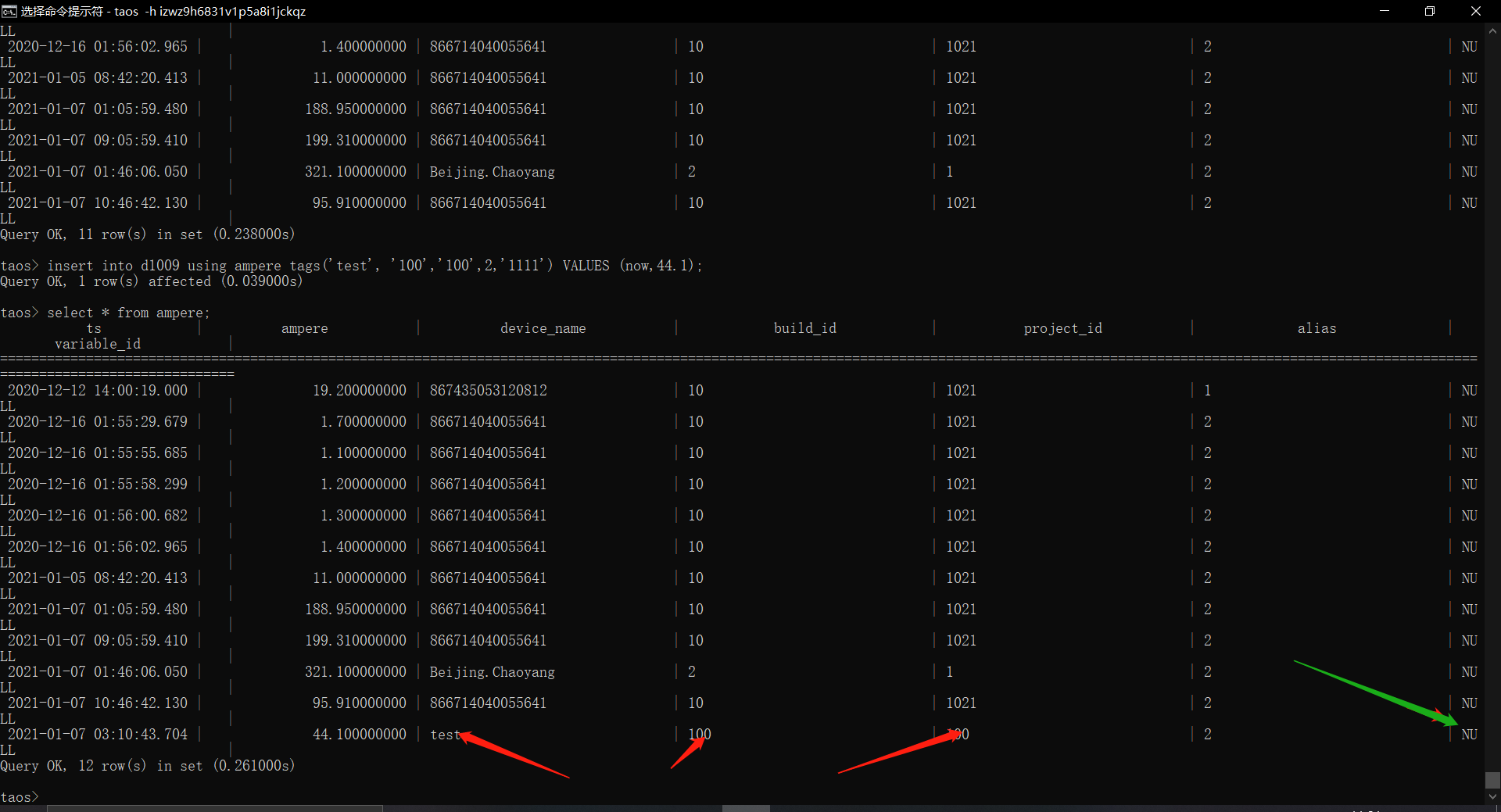 alter table to add tag then insert value but tag value is null · Issue