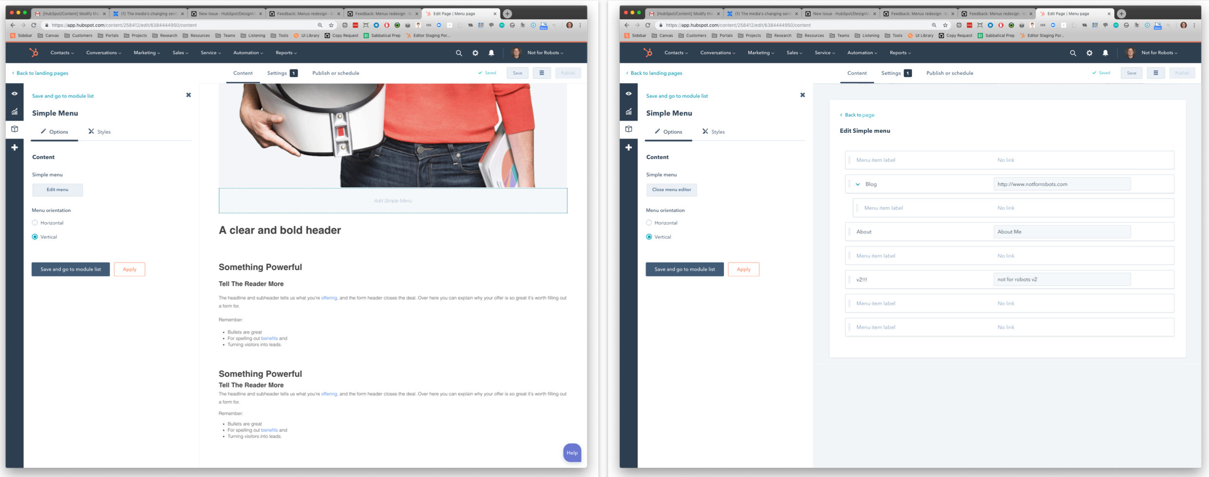 simple menu content editor