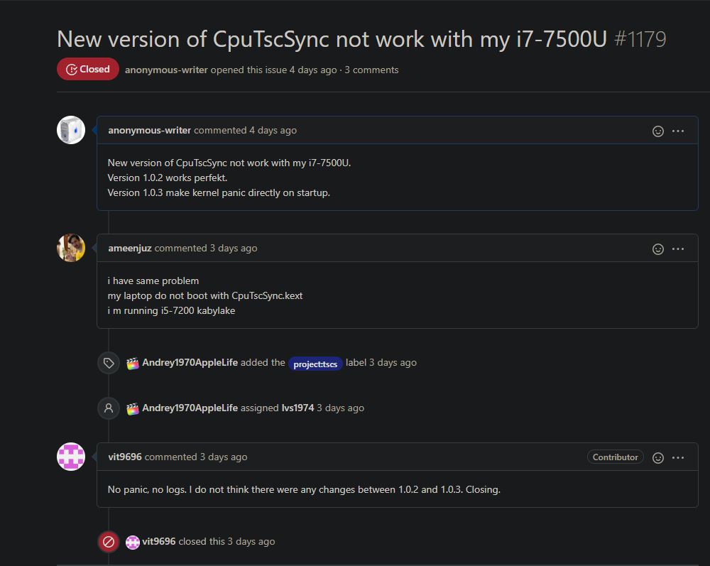 New version of CpuTscSync not work with my i7-7500U · Issue #1185 ...