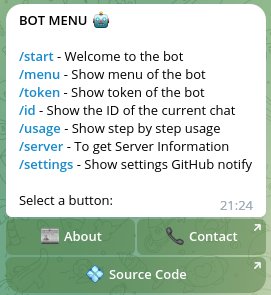 Menu features of this bot