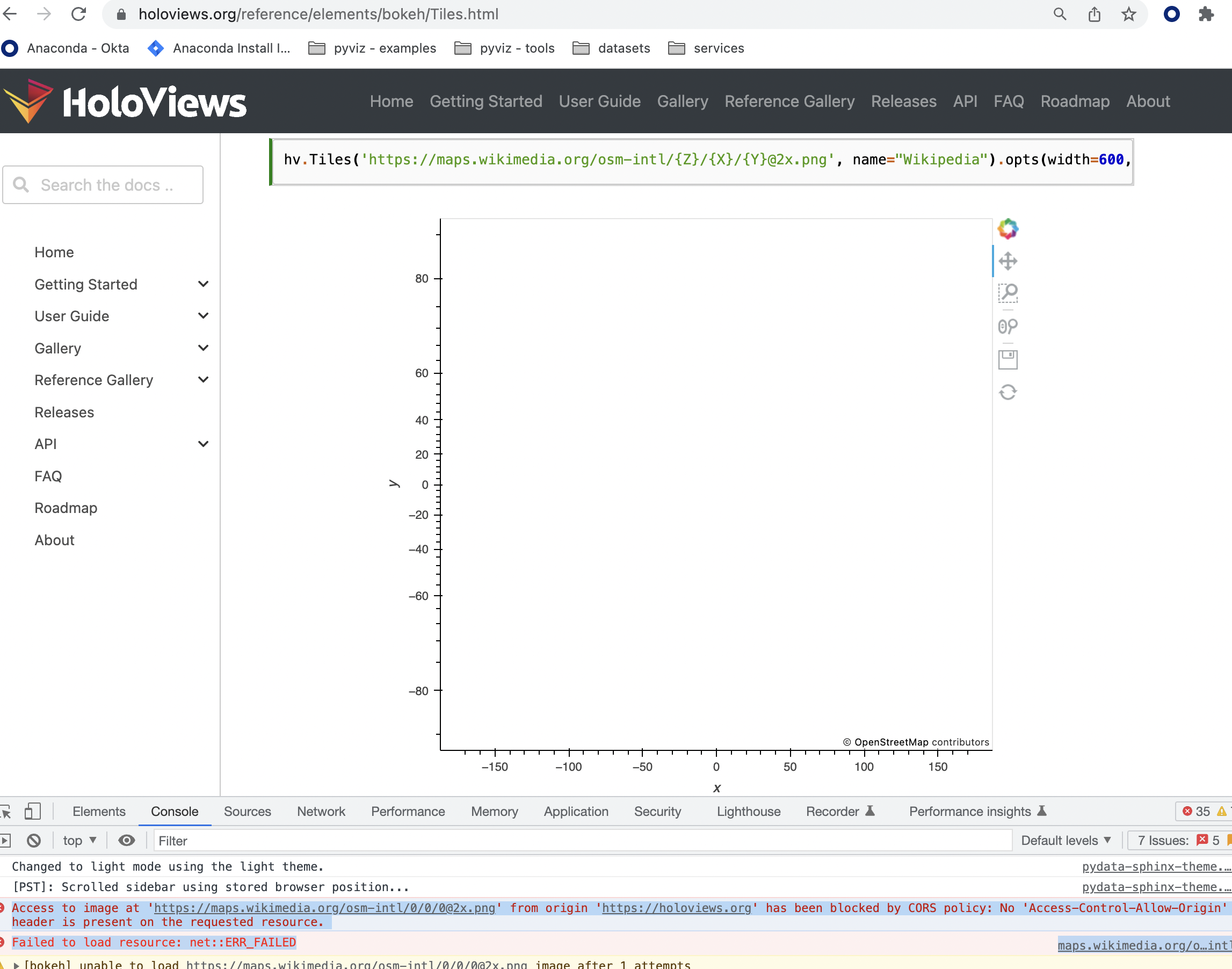 Docs: Update documentation to handle CORS errors for Tiles docs page ...