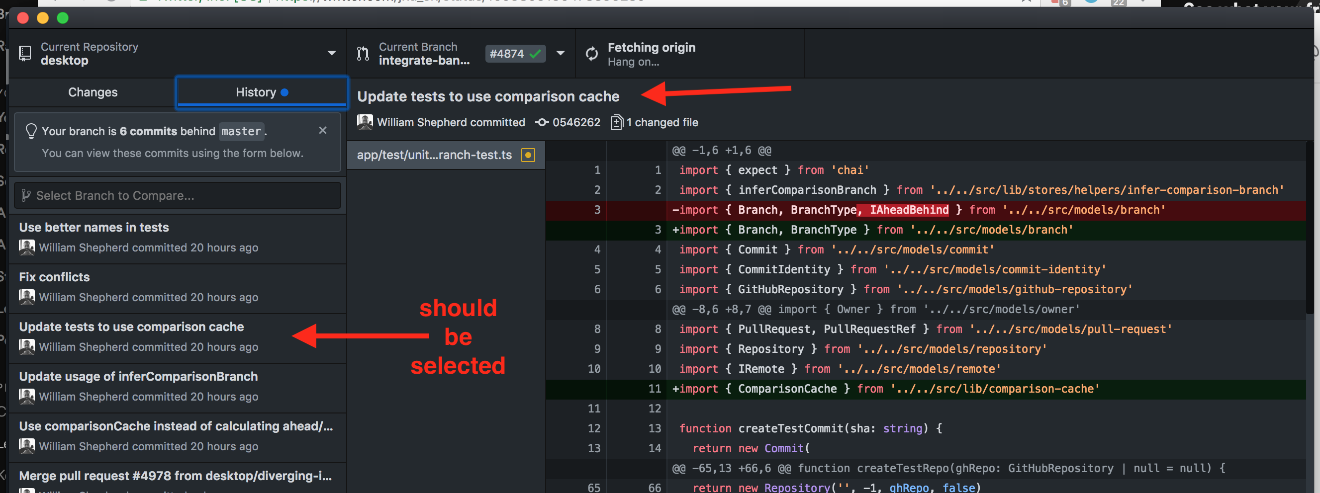 selected commit not kept in sync with compare tab state · Issue #4985 ...