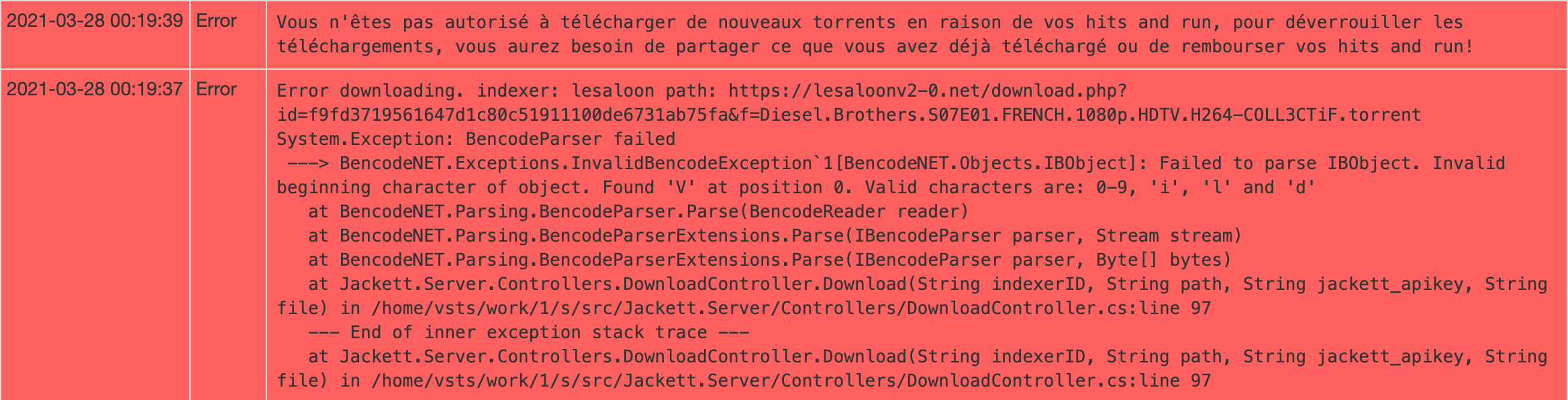 System.Exception: BencodeParser failed ( lesaloon ) · Issue #11420 ...