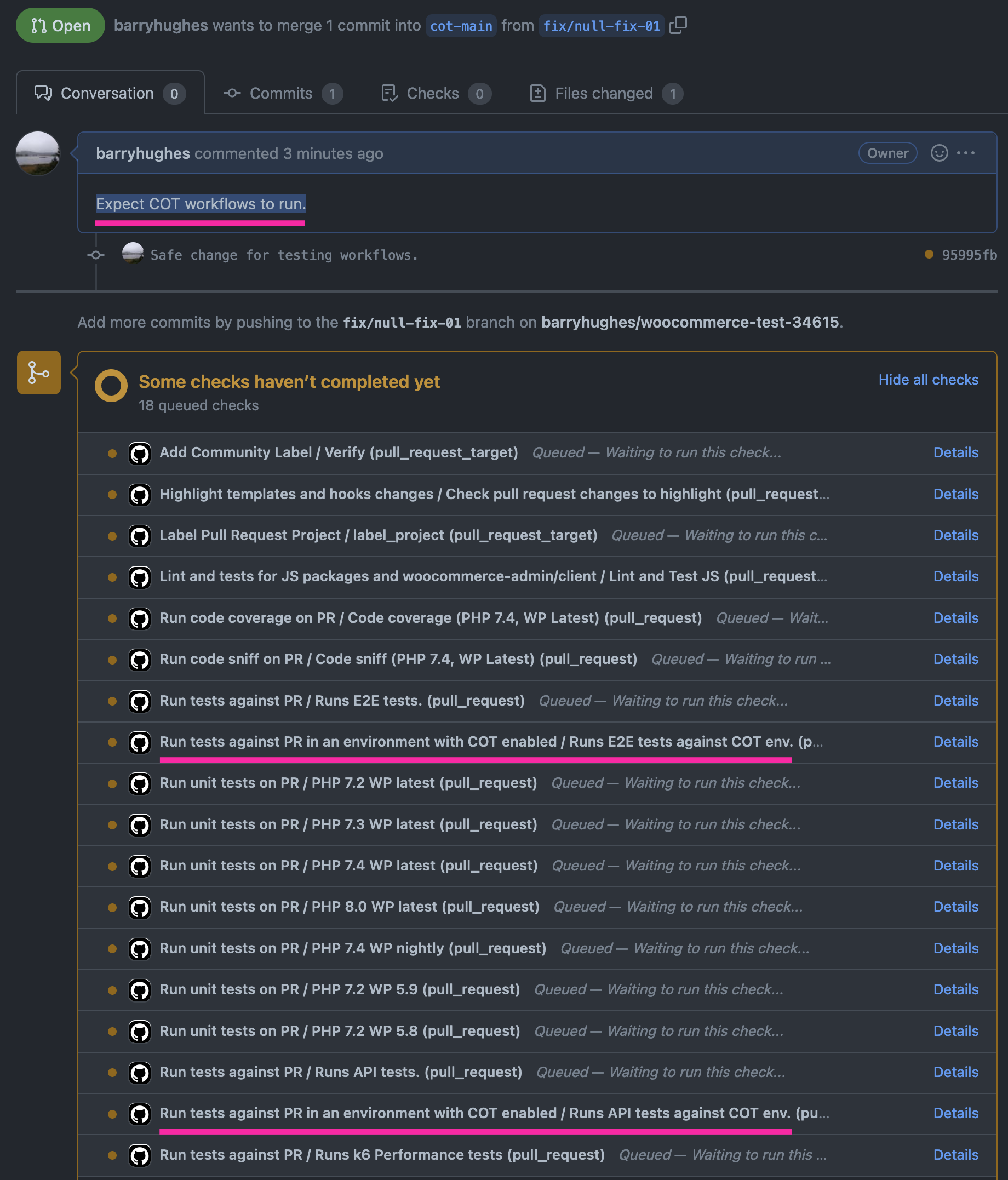 Add 2 new GitHub Actions workflows to include COT E2E and API automated