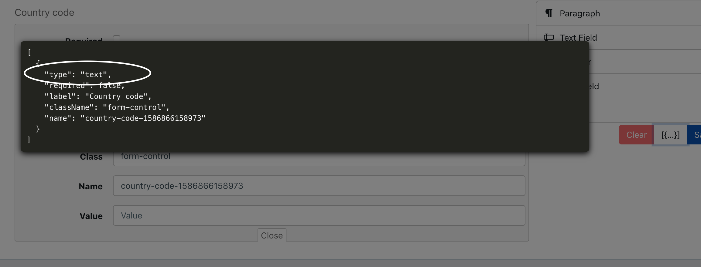 Fields and templates are nested under InputSets then type attribute is ...