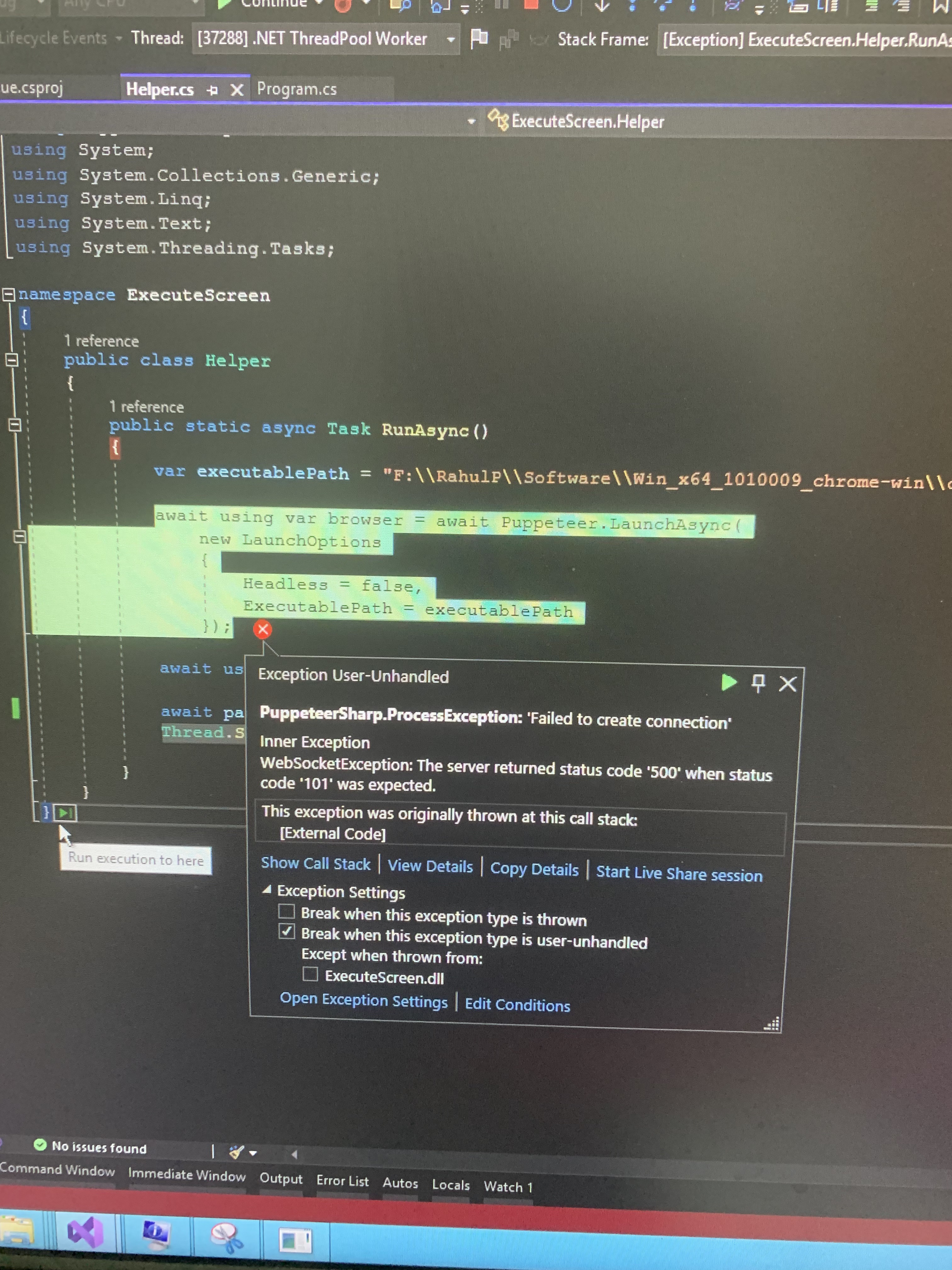 Failed to create connection error · Issue #2071 · hardkoded/puppeteer ...