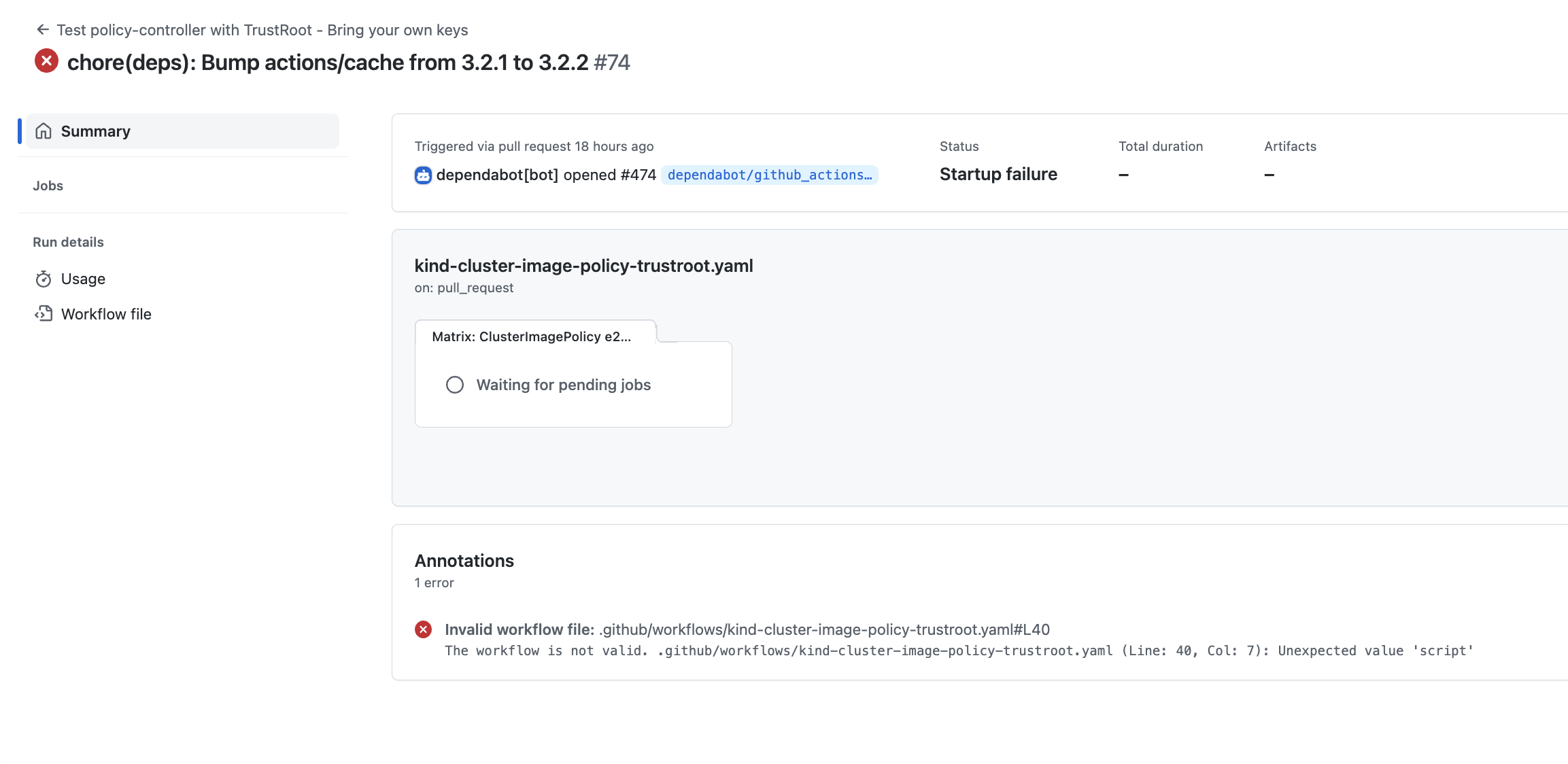 bug: github actions complaining when running trustroot tests · Issue ...