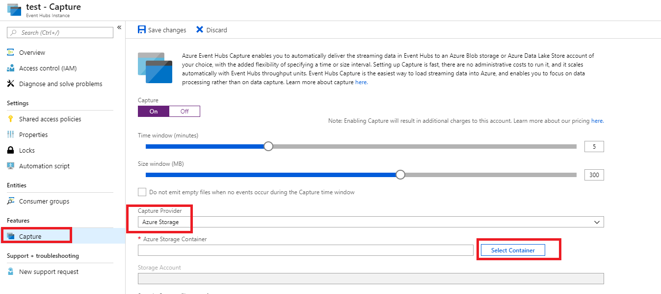 Does it support to enable azure event hub capture with the data lake
