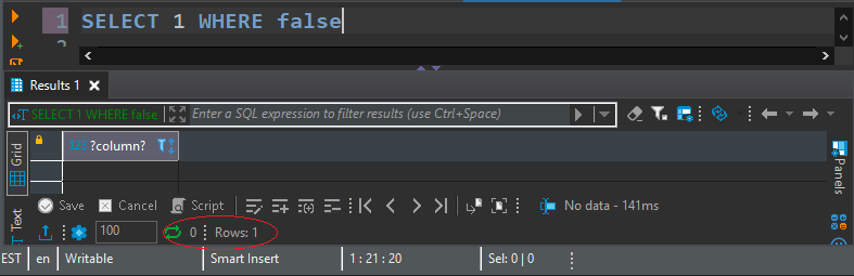 Number of rows is not updated after querying an empty table if a non ...