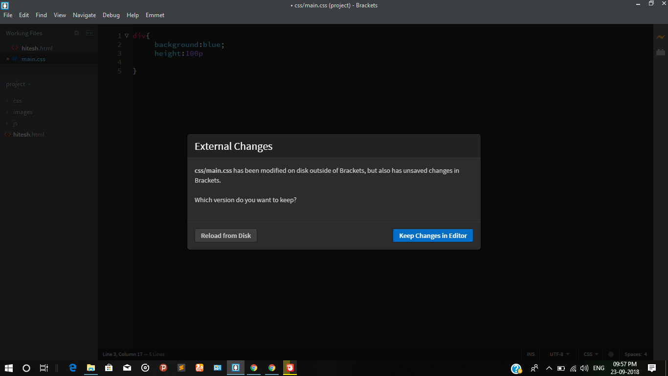 brackets asking this msg again and again whenever I am changing css