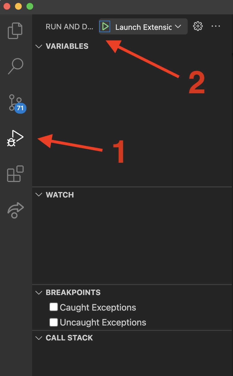 Showing the steps to launching the debugger