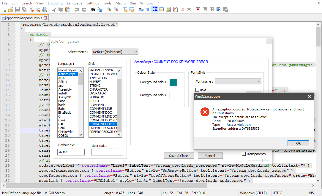 Notepad++ prompts shut down when closing Style Config · Issue #4444 ...