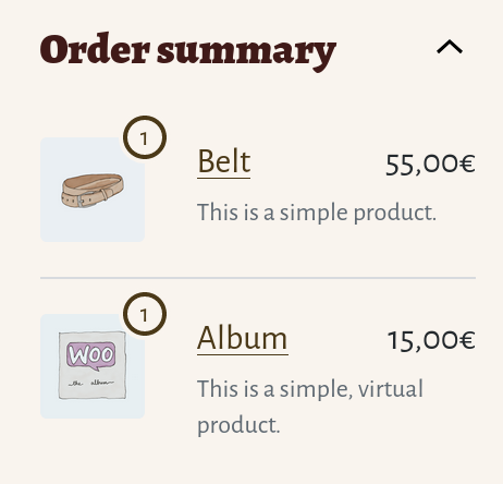 Order summary screenshot with custom styles for the item quantity badge