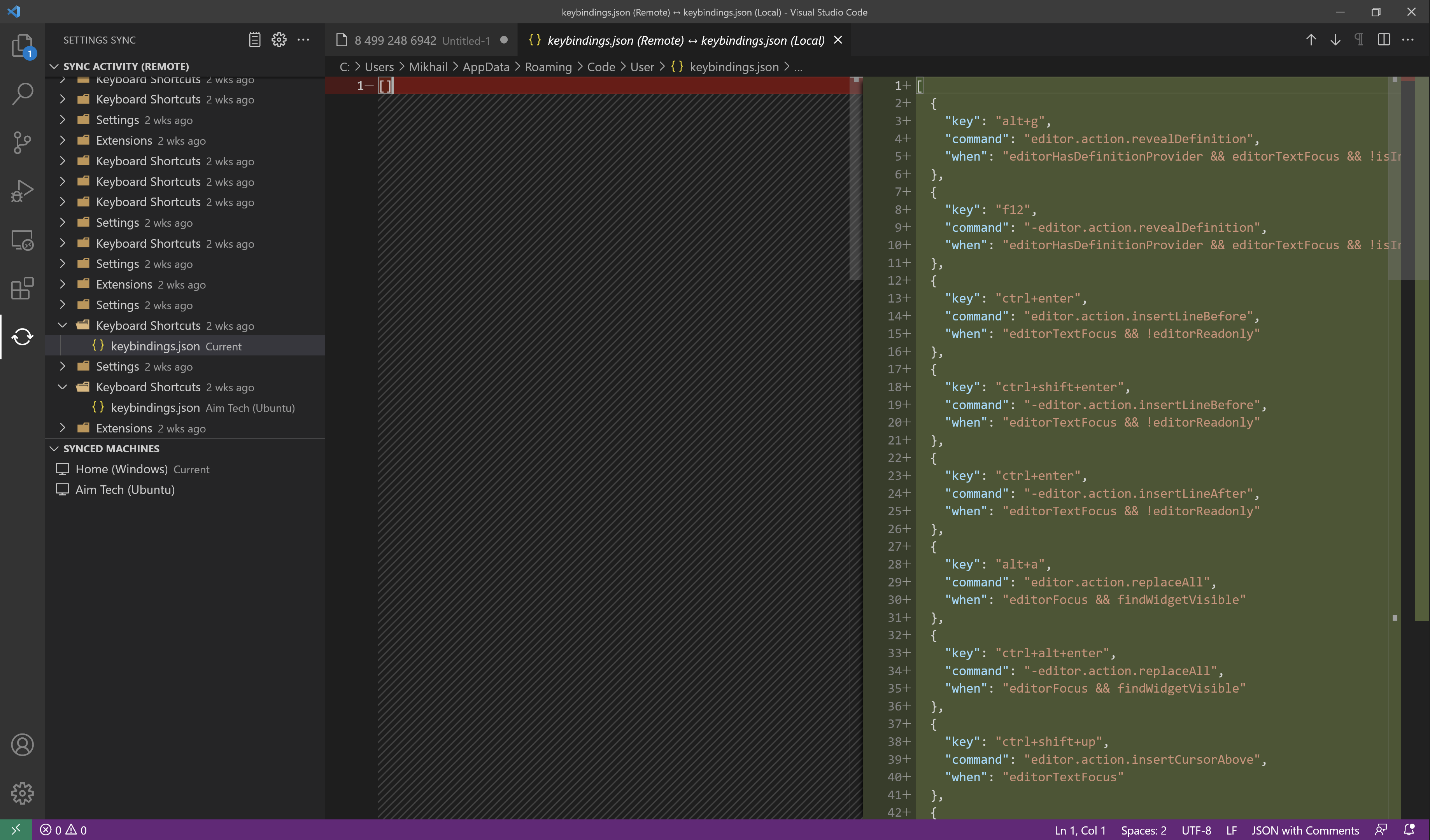 All shortcuts are gone after enabling settings sync · Issue #124262 ·  microsoft/vscode · GitHub