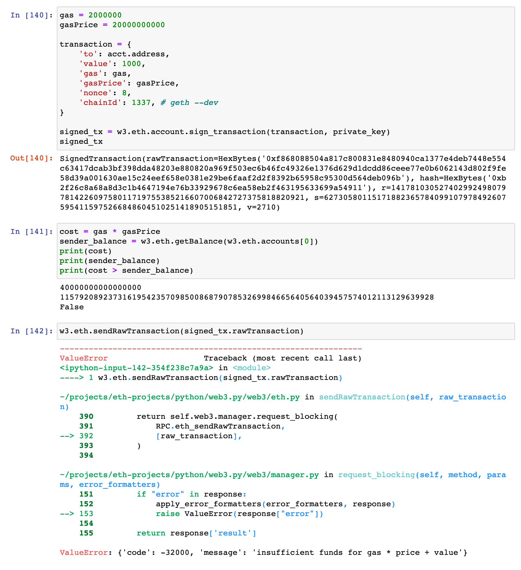 Insufficient funds no matter what (error -32000) · Issue #1659 ·  ethereum/web3.py