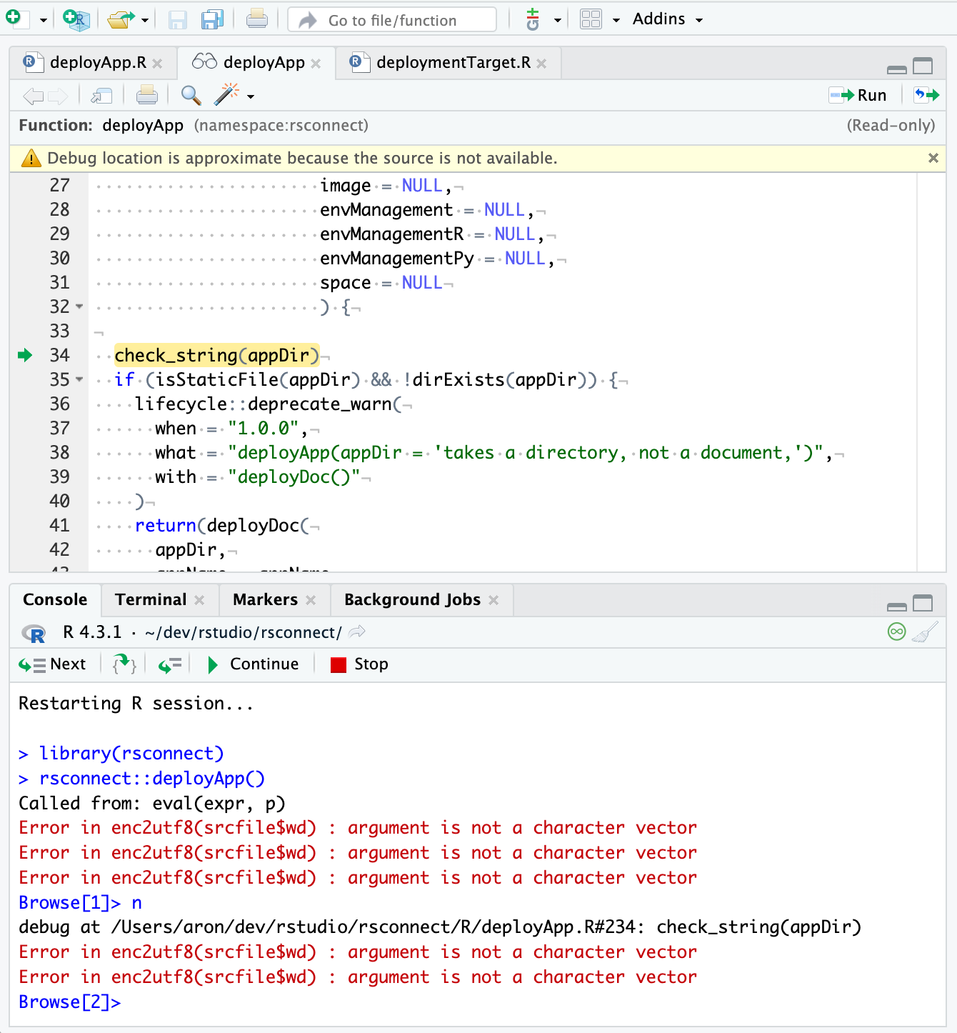 debugging breakpoints and source references encounter srcfile$wd errors ...
