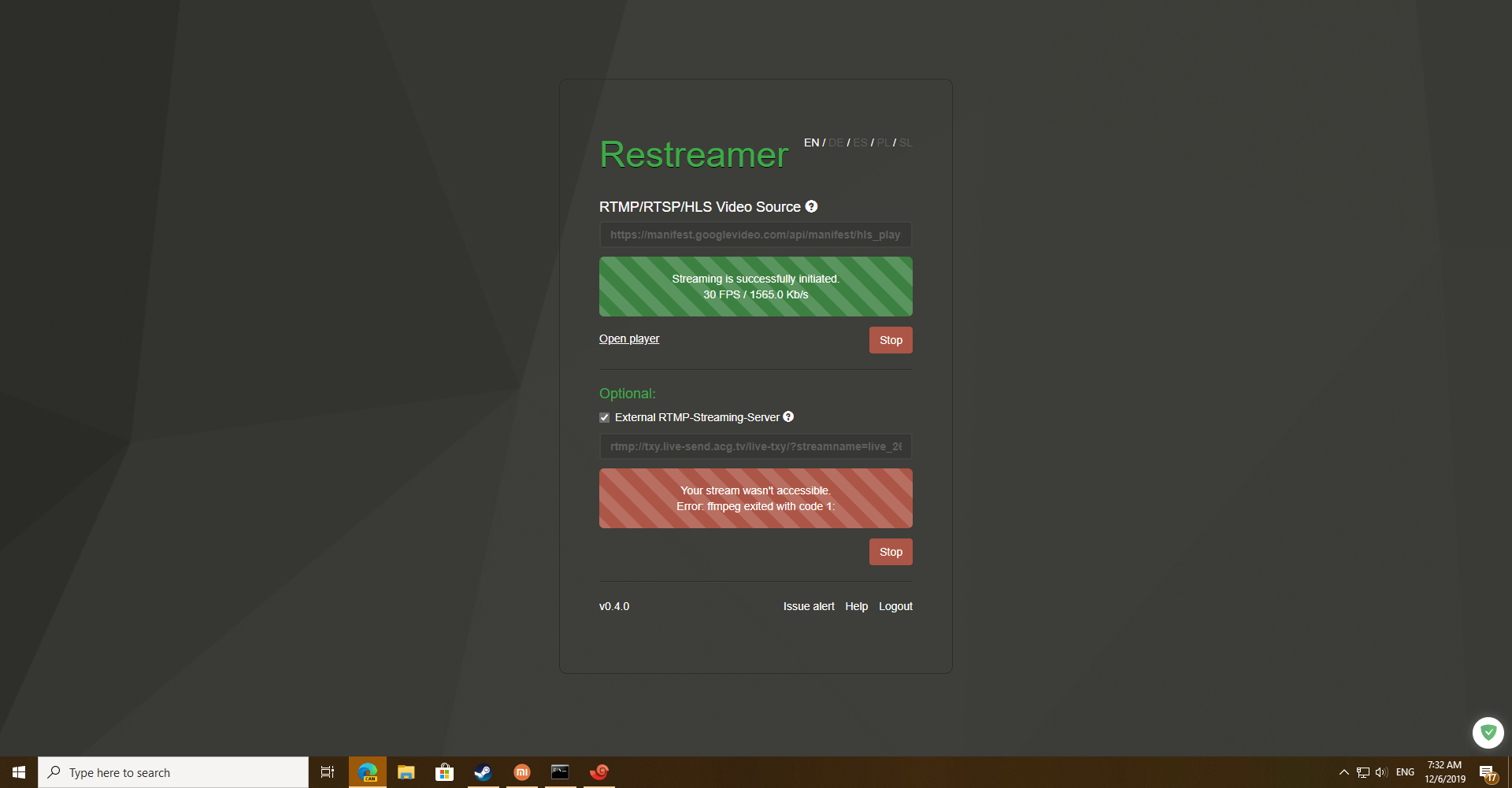 Your stream wasn't accessible. · Issue #126 · datarhei/restreamer · GitHub