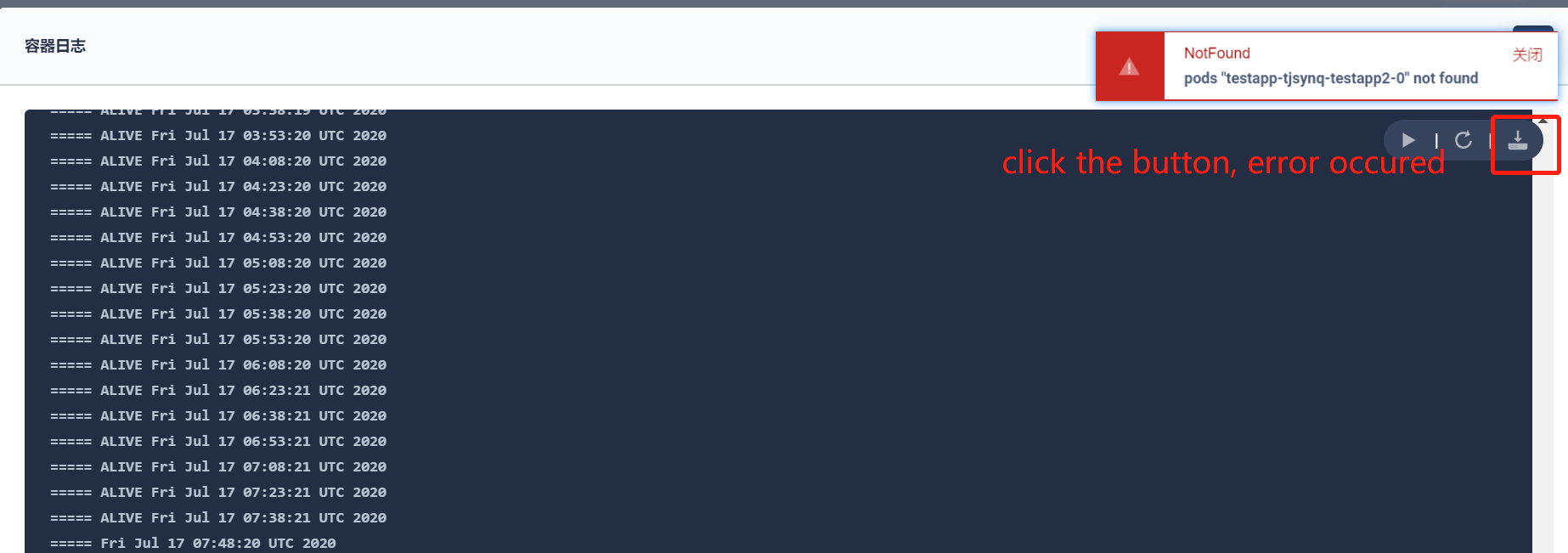 An error occurred downloading the container log · Issue #2468 ...