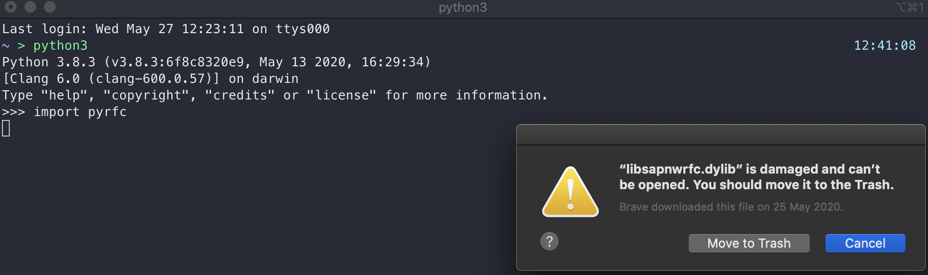 macOS Catalina: Version 10.15.4 · Issue #179 · SAP/PyRFC · GitHub