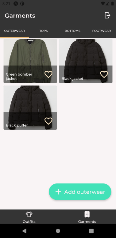 GitHub - hirvoin/outfits-app: Mobile application for garment usage ...