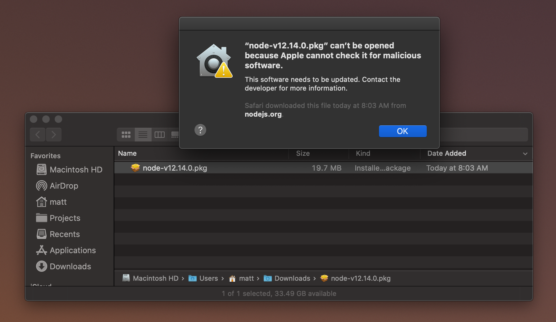 node-12 14 0-MacOS-install-fail