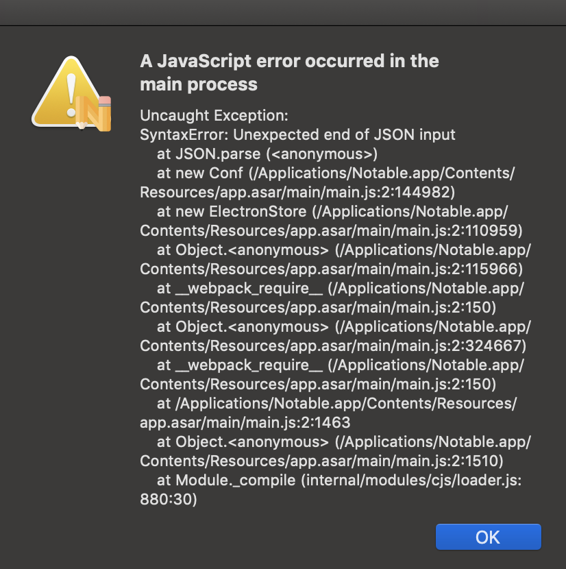 Startup crash: "Unexpected end of JSON input" · Issue #934 · notable ...