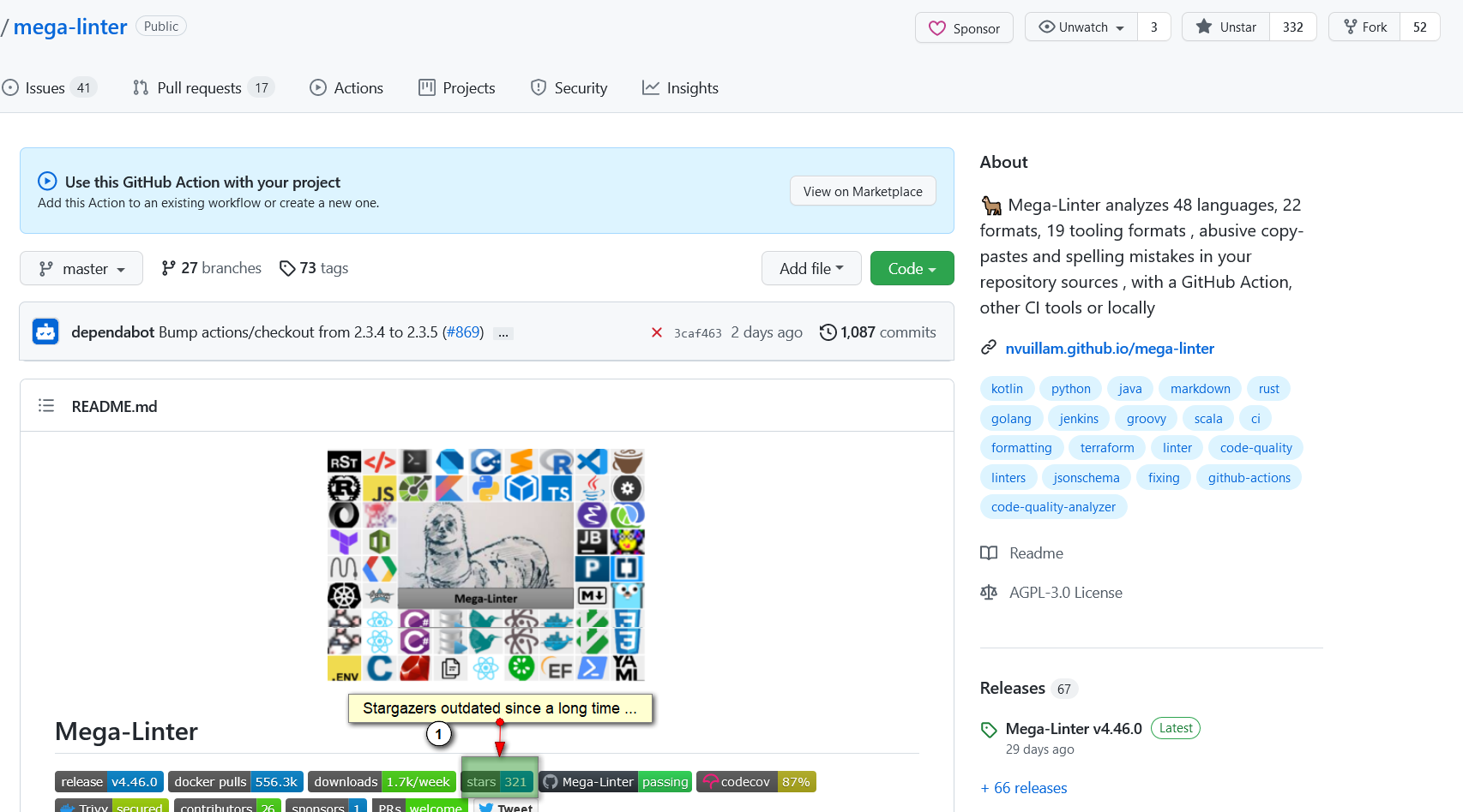 Stargazers badge outdated · Issue #873 · oxsecurity/megalinter · GitHub