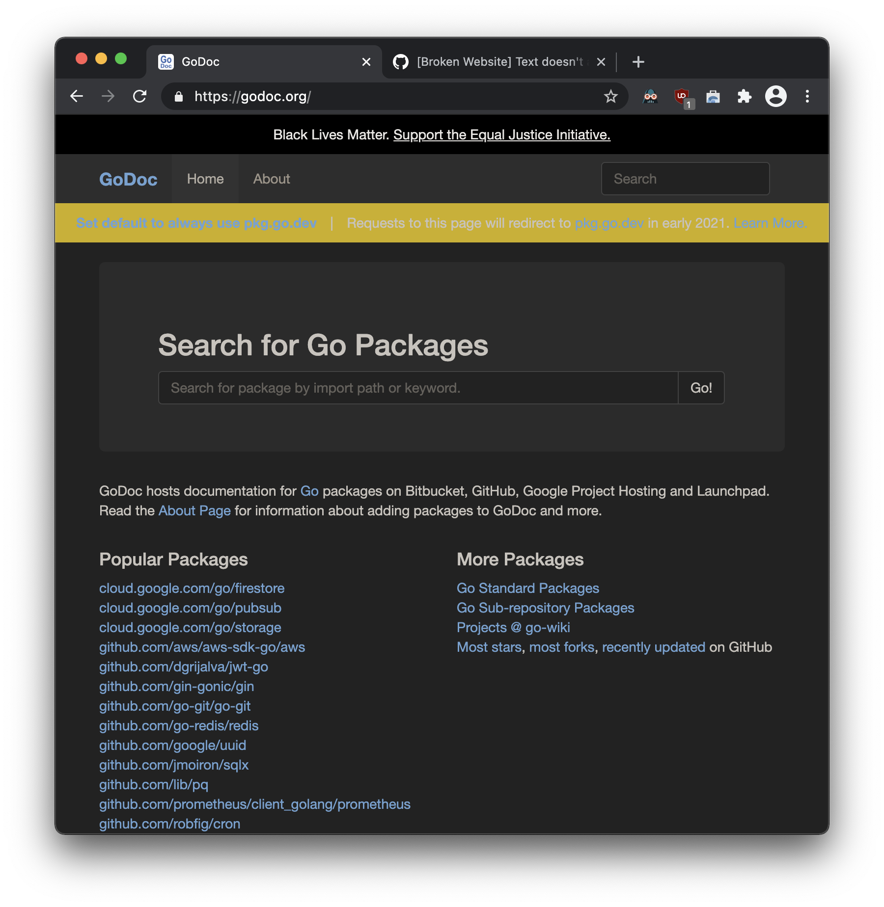 [Broken Website] godoc.org · Issue #4769 · darkreader/darkreader · GitHub