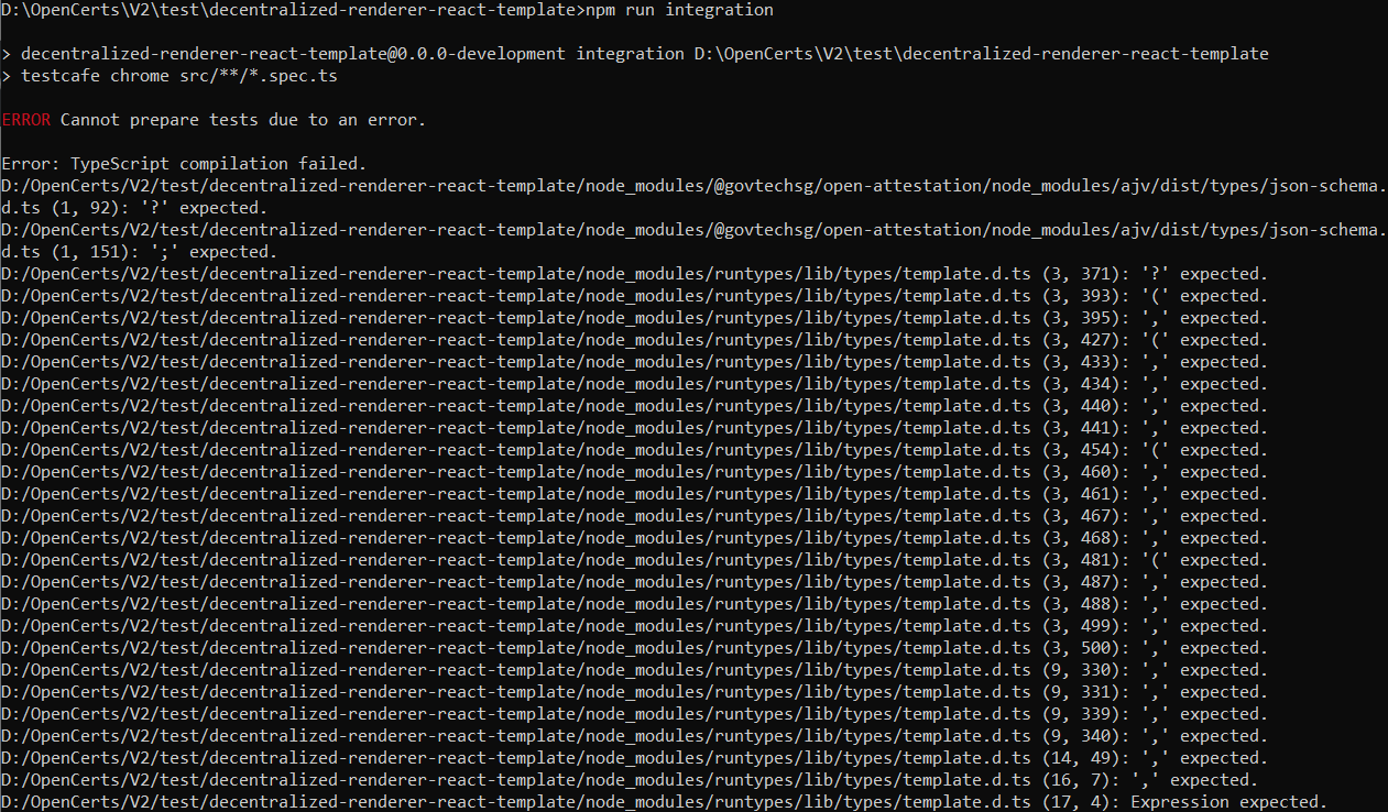 Integration Test Failed after changing @govtechsg/open-attestation to ...