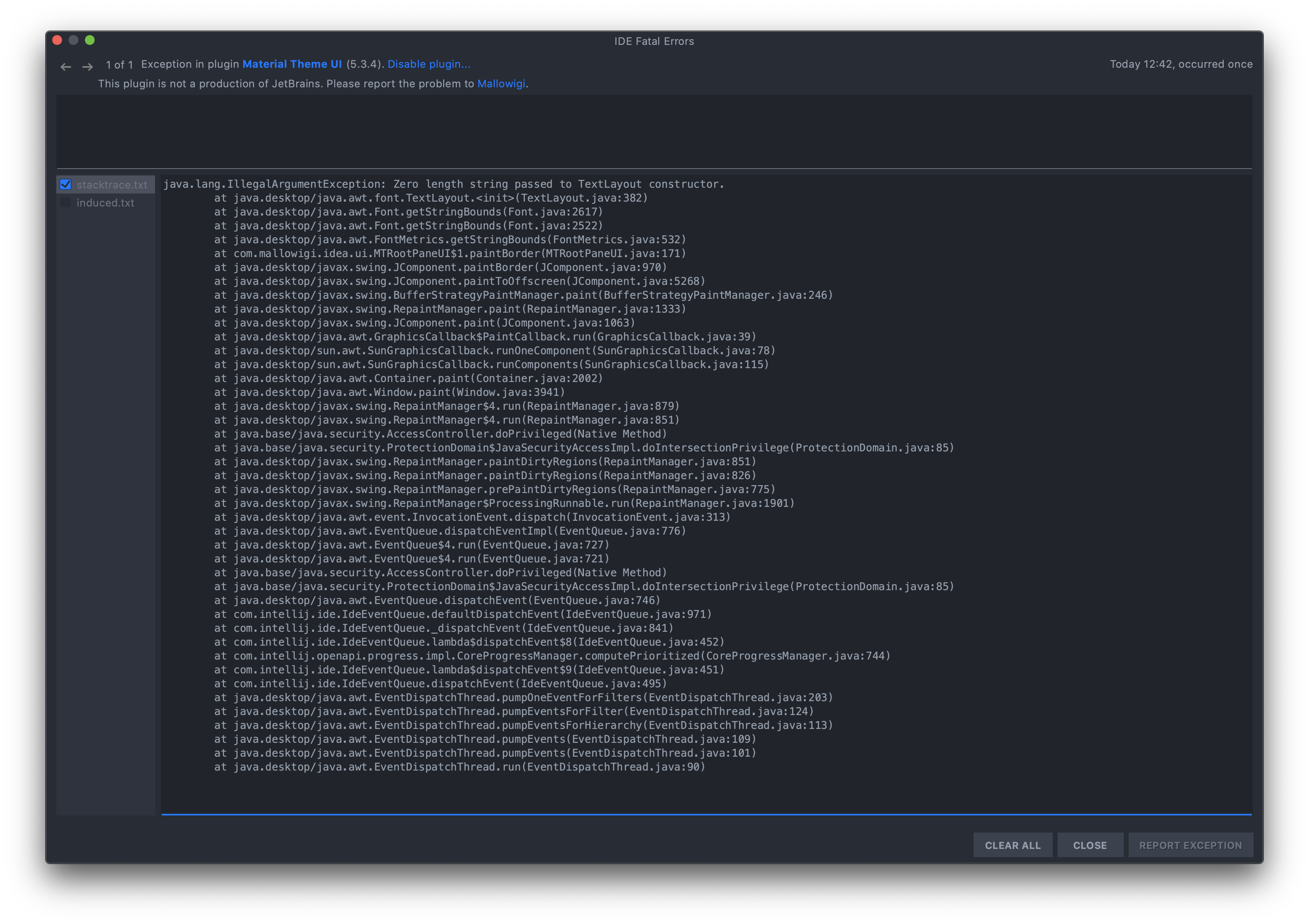 java.lang.IllegalArgumentException Zero length string passed to TextLayout constructor. · Issue