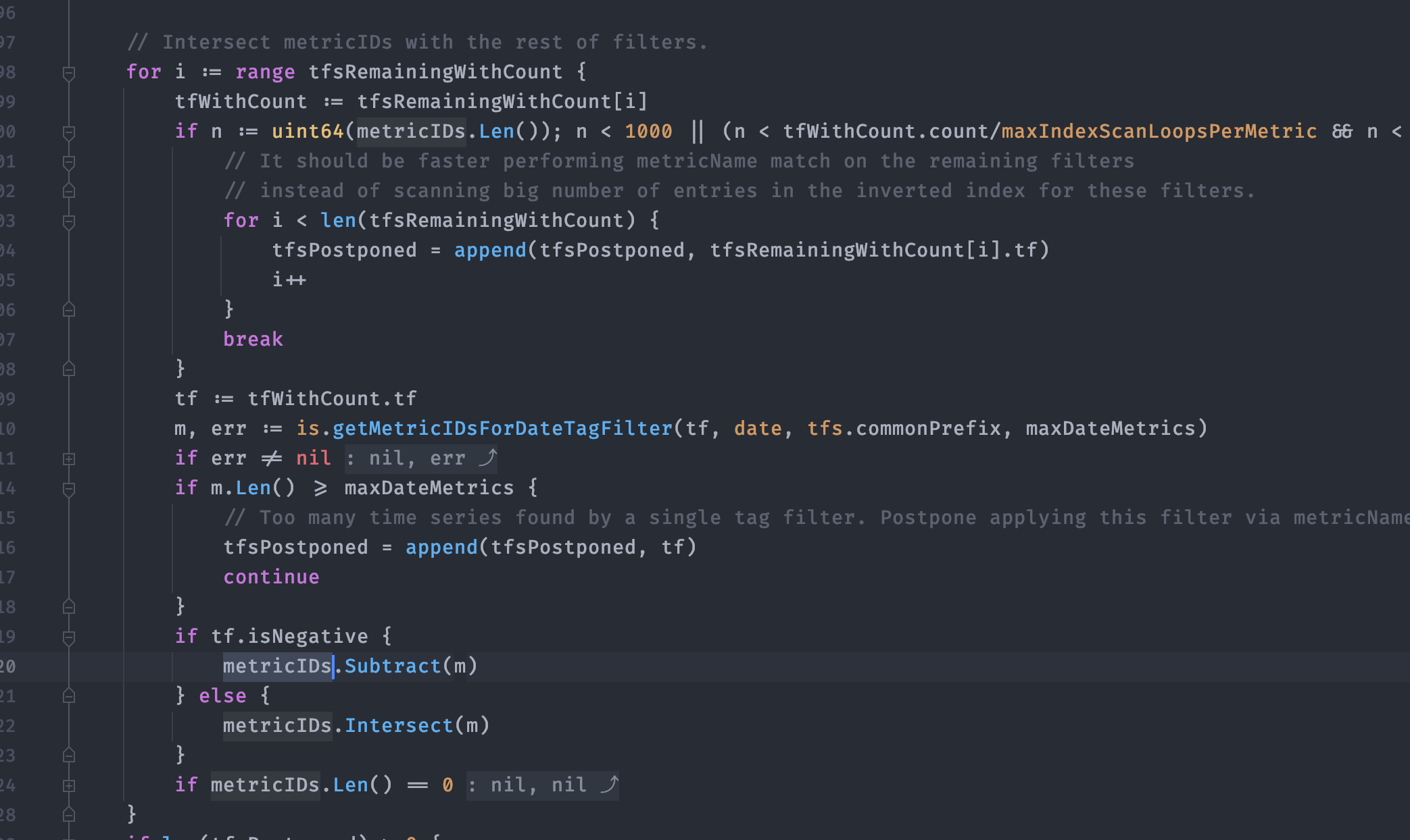 Can we speed up the getMetricIDsForDateTagFilter function by passing ...