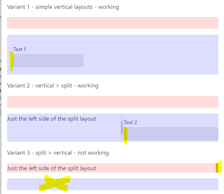 Moving a child from a split layout to another container does not work ...