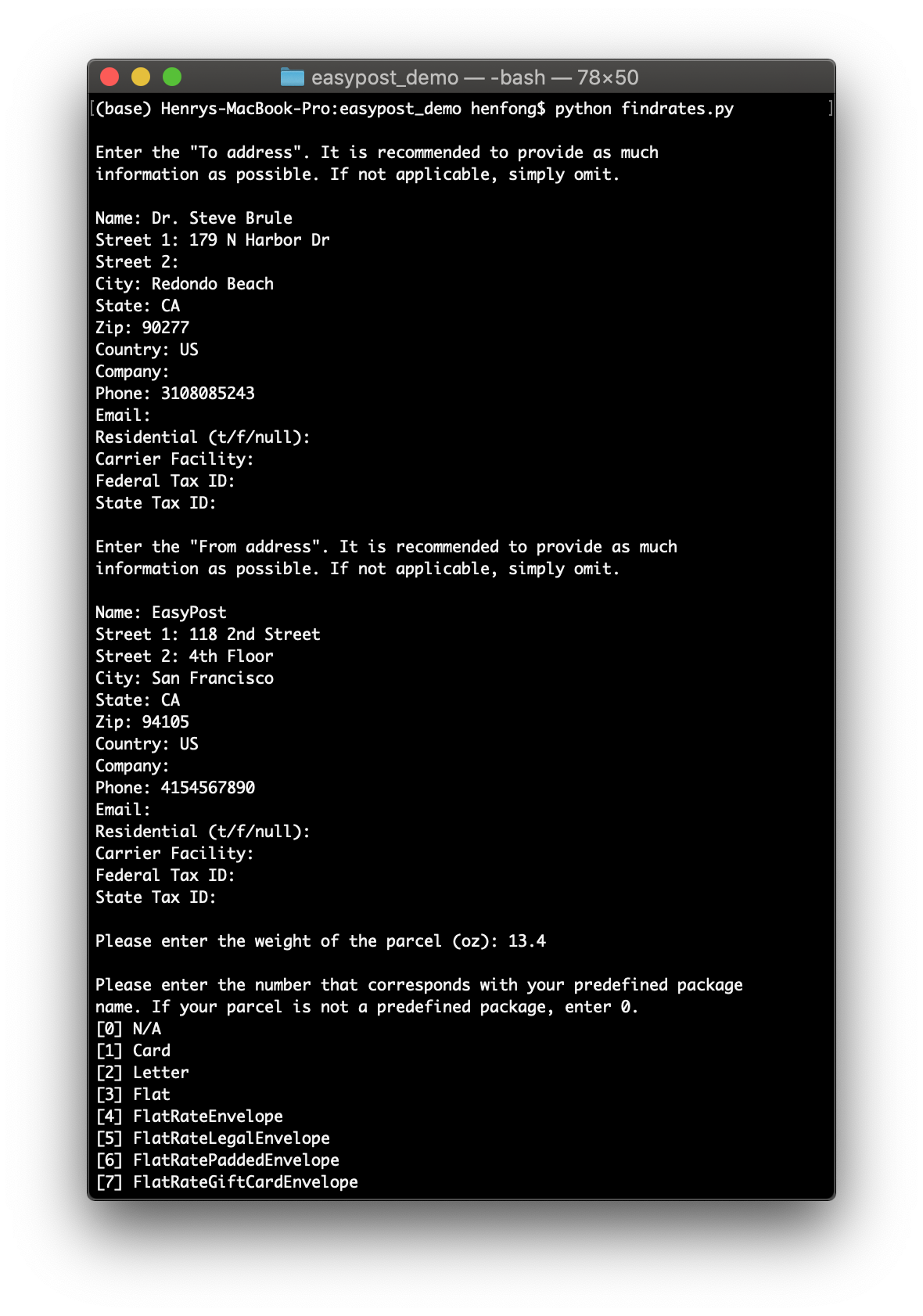 GitHub - hdfong/easypost_demo: receive different rates on parcel shipping