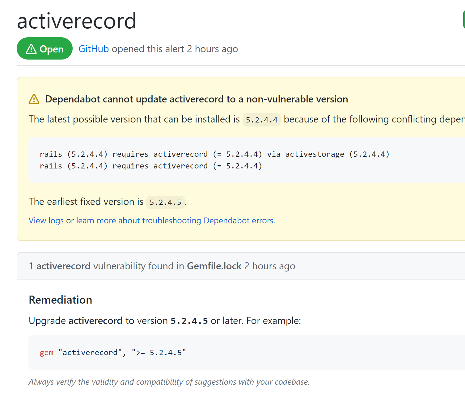 update activerecord now high priority · Issue 1896 · MicroHealthLLC