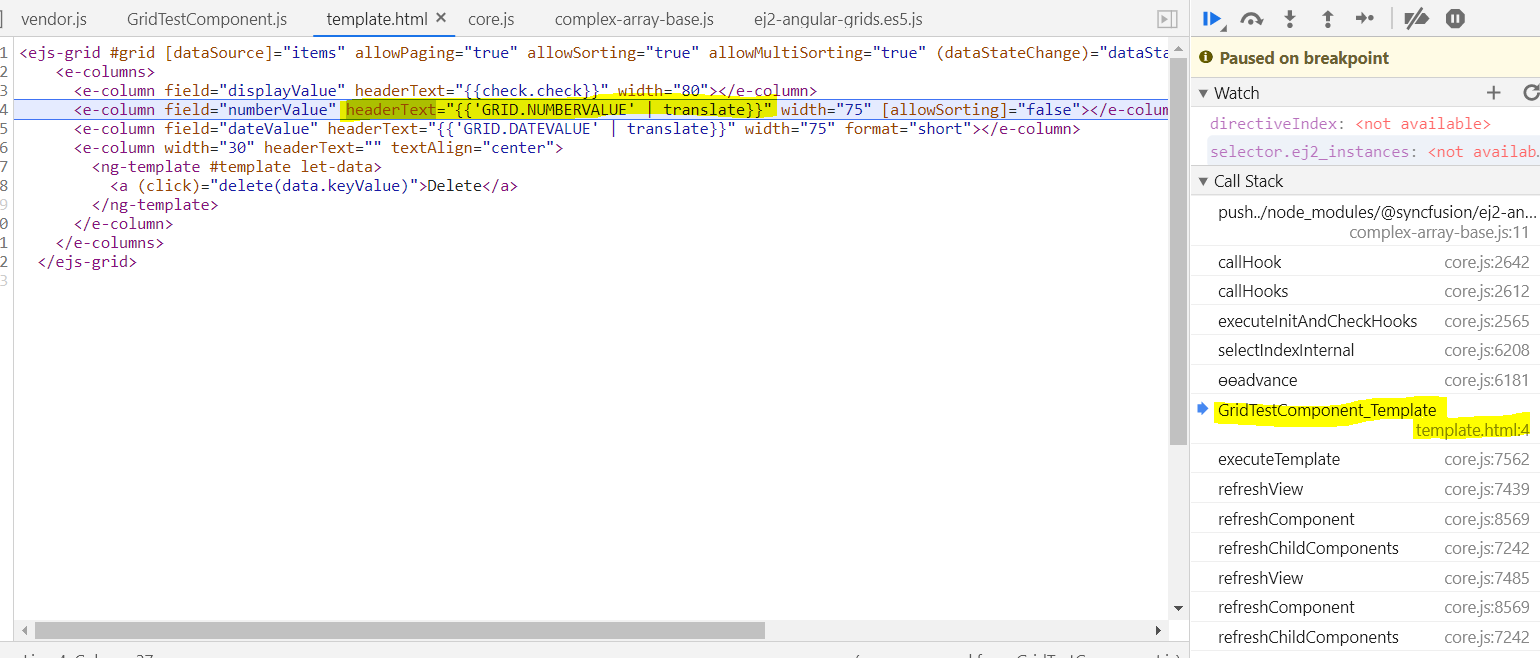 core async observable update not triggering change detection in ejsgrid ecolumn directive